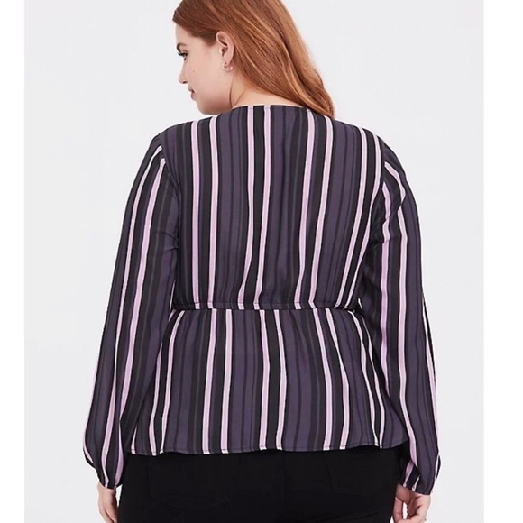 Torrid Purple Stripe Crepe Wrap Crop Blouse Top Long Sleeve Plus Size 2 2X - Picture 4 of 14